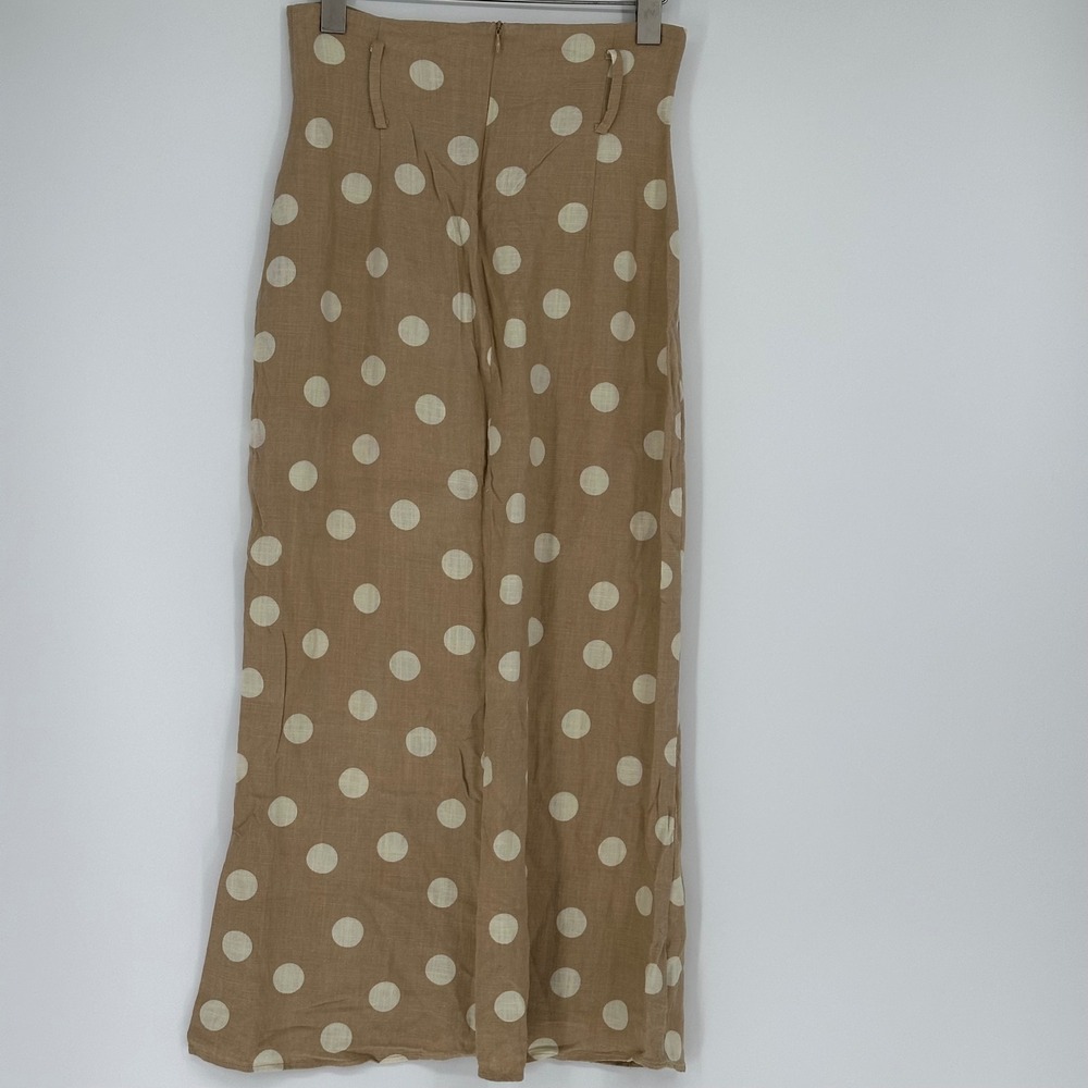 ZARA Polka Dot Linen Skirt Y2K Beige Cream Linen Blend Women Small missing belt - Picture 4 of 7